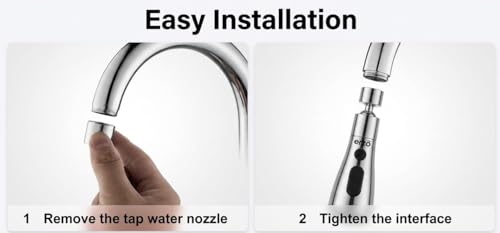 Image of Erzo Faucet Extender Tap Attachment with 360 Swivel, Kitchen Tap Extender, Dual Flow Modes, Kitchen Sink Sprayer Aerator, Chrome Finish