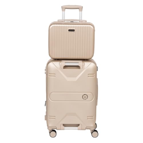 Mala De Bordo 10kg Rigida Expansiva Rodas 360 Porta Copos Alça Frontal + Frasqueira (Dourado)