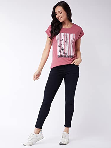 Image of Modeve Women Printed Cotton Blend Half Sleeve Round Neck T-Shirt for Summer