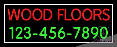 Neon Light Signs Wood Floors With Number Led Sign Black Square Cut Acrylic Backing, With Dimmer - Premium Built Indoor Sign For Storefront, Store Interior PVC 14"x17"