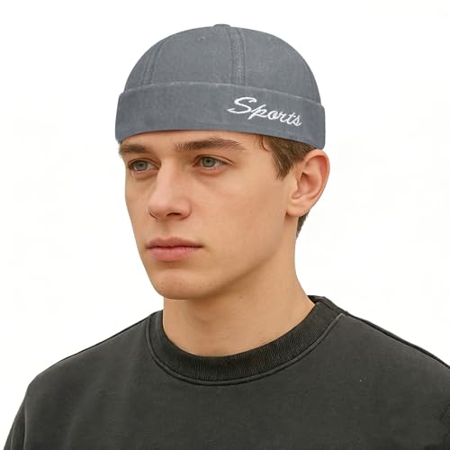 Image of Classic Vintage Style Solid Color Sailor brimless Skull hat Casual Washed Cotton Rolled Cuff Harbour Hat