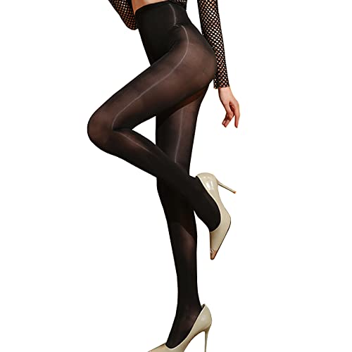 HTRUIYATY Medias para Mujer 8 DEN Pantys Pantimedias Brillantes de Cintura Alta-Negro Open Cover