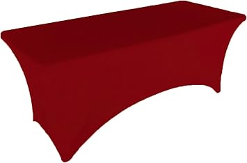 6 ft Burgundy Spandex Tablecloth Stretch Open Back Table Cover for Rectangular Fitted Folding Table