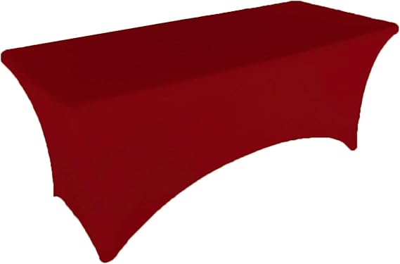 6 ft Burgundy Spandex Tablecloth Stretch Open Back Table Cover for Rectangular Fitted Folding Table
