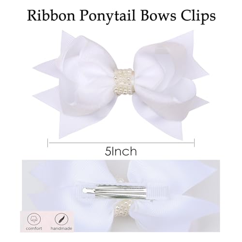Pinzas para cabello con moño 5 pulgadas blancas miniatura 4