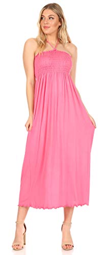 Image of Sakkas Soft Jersey Feel Solid Color Smocked Bodice String Halter Long Dress