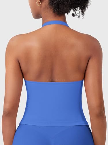 Image of YEOREO SoftHue Women's Impact Halter Tank Top Longline Backless Scoop Neck Built-in Bra Sports Workout Gym Crop Top