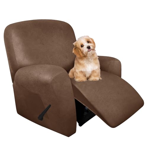 Image of molasofa Leather Like Recliner Chair Covers - Large Lazy Boy Recliner Chair Covers for Reclining Chair 4 Pieces Washable Recliner Slip Covers that Stay in Place (Brown)