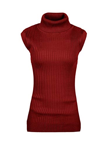 Image of v28 Women Sleeveless High Neck Turtleneck Stretchable Knit Sweater Top