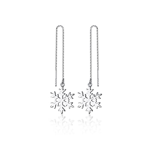 SLUYNZ 925 Sterling Silver Christmas Snowflake Earrings Dangle Chain for Women Teens Snowflake Dangle Earrings Long Threader Earrings