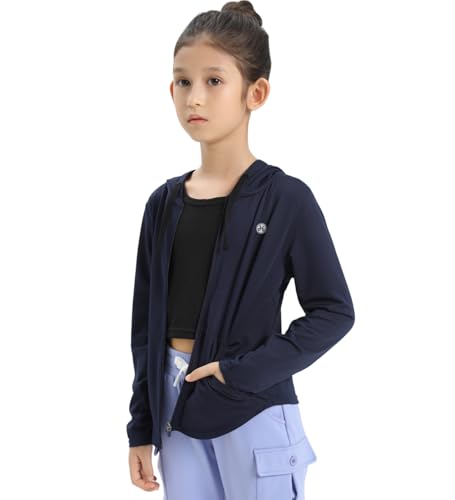 Girls UPF50+ Zip-Up Hoodie Sun Protection Jacket Hooded Lightweight Long Sleeve Shirt 3-12years3