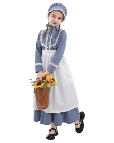 Disfraz Colonial para Niñas Manga Larga Azul miniatura 5