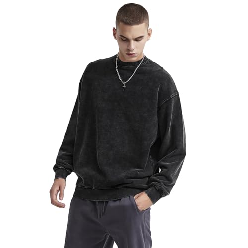 Oversized Vintage Crewneck Sweatshirt Men Acid Wash Cotton Baggy Trendy Streetwear Long Sleeve Shirts Pullover Tops3