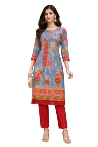 Image of Women's Cotton Blend Unstitched Kurti Set for Women | A-Line Style Dress Material | 2-Piece Traditional Ethnic Wear Suit Fabric