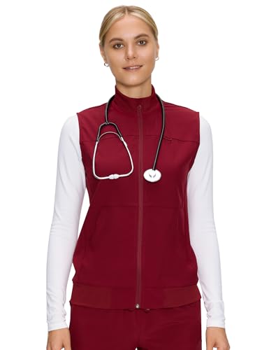 Scrubs Vest for Women Cozy Scrubs Comfort Fit Stretch Nurse Vest for Healthcare Professionals with 3 Pockets Burgundy L