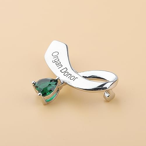 Image of CENWA Organ Donors Green Ribbon Zircon Brooch Pin Organ Donor Gift Organ Donation Awareness Kidney Donor Thank You Gift