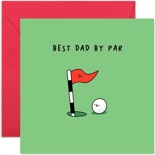 Old English Co. Funny Birthday Card for Dad - Best Dad By Par Golf Birthday Gift for Him - Birthday Card from Daughter or Son - Golfing Fun Fathers Day Card for Dad | Blank Inside