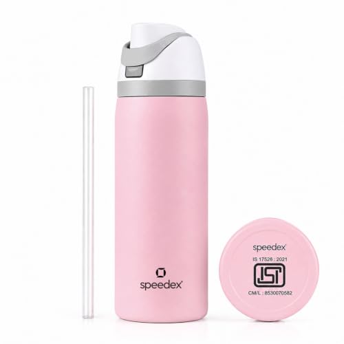 Image of Speedex Coral 1000 Stainless Steel Vacuum Insulated Water Bottle 950ml | Thermosteel Flask | Hot 18Hr Cold 24Hr | Flip Straw Lid Sipper | Kids Boys Girls Men Women Office School Gym Travel | Pink
