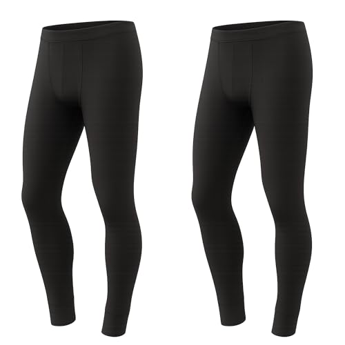 Deck and Beach Pack of 2 Mens Thermal Long Johns Warm Base Layer Underwear Trousers Soft Cotton-Blend Comfort Fit (UK Alpha XL Regular Regular Black)