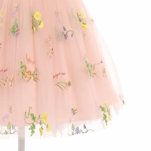 IBTOM Castle Little Girls Flower Spaghetti Strap Tulle Floral Ruffle Dress Long A Line Wedding Pageant Princess Birthday Graduation Party Ball Gown Formal Holiday Sundress Pink & Floral 7 Years
