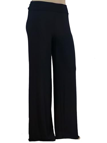 Stylzoo Women's Plus Size Curvy Soft Comfortable Stretchy Thick Premium Modal Fabric Palazzo Pants Black 1X Supermodel