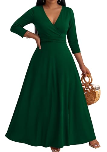 Image of CLOCOR Maxi Dress for Women Long Summer Short Sleeve Evening Formal V Neck A Line Dresses Wedding Guest Empire Waist Elegant