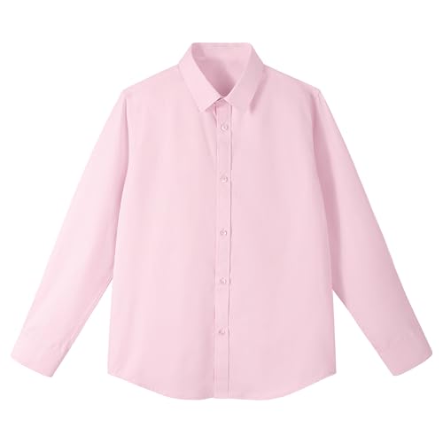 LOLANTA Chemise Rose à Manches Longues pour Garçons, Chemise à Col Boutonné(Rose, 13-14 Ans, 170)