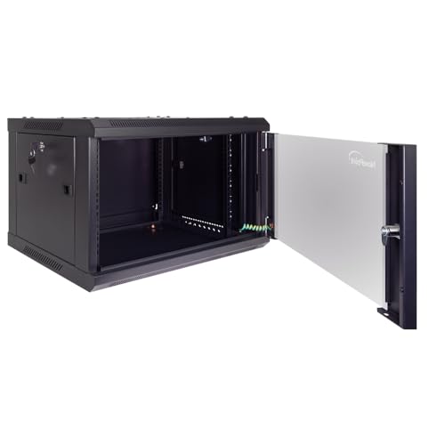 Image of NavePoint 6U Server Cabinet Wall Mount Rack Enclosure Includes 2 Fans, Locking Glass Door, Removable Side Panels - 6U Network Cabinet 17.7 inch Deep, 19 Inch Server Rack for IT and A /V Equipment