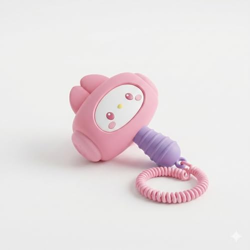 Image of Cute Cartoon Hammer Keychain With Sound For Kids, Shake Left Right Musical Beep Hammer Toy, Soft Grip Cartoon Handheld Sensory Keychain For Babies & Toddlers