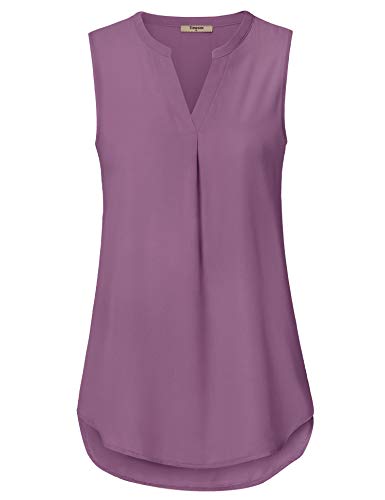 TimesonWomen's Chiffon V Neck Sleeveless Blouse Tops Office Work Shirts