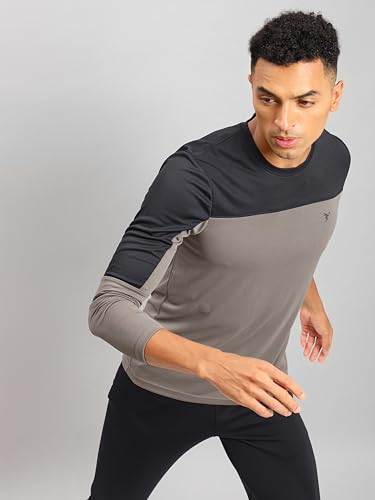 Image of TECHNOSPORT Men Colorblock Slim Fit Round Neck T-Shirt with TECHNOCOOL+ (Light Blue) Gym Tee Dry Fit T Shirt for Men Sports Top for Him