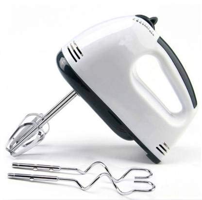 ALWAFLI White Shayona 300-Watt Hand Mixer Beater Blender Electric Cream Maker for Cakes with Base 7 Speed Control and 2 Stainless Steel Beaters 2 Dough Hooks (White)
