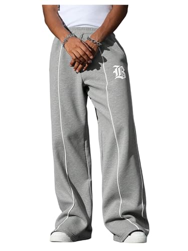 GORGLITTER Men's Y2k Baggy Sweatpants Letter Graphic Print Stacked Wide Leg Jogger Pants