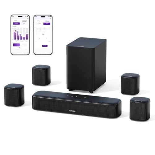 ULTIMEA Soundbar 7.1ch per TV, Sistema Audio Surround per Home Cinema, 4 Altoparlanti Surround, Subwoofer da 4', Controllo Tramite App, Equalizzatore Regolabile, Bluetooth 5.3, Aura A40