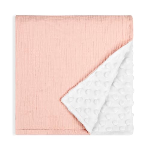 Image of MaiFaiSky Baby Blankets for Boys Girls - Breathable Muslin Cotton & Dotted Fleece Blanket, Ultra Soft Gender Neutral Infant Toddler Swaddle 30x40 Inch, Pink