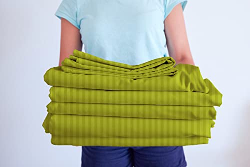 Image of BSB HOME 210 TC Premium Glace Cotton Striped /Lining Plain Bedsheet for Double Bed King Size with 2 Pillow Covers for Home-Hotels-Guest House- Green