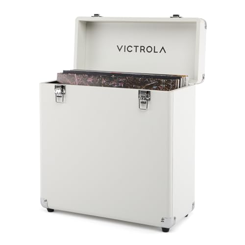 Image of Victrola Collector II - Vinyl Record Storage Case, Holds 30+ LPs - White | Vinyl record storage case, holds 30+ 12 inch LPs or 15+ gatefolds, two latching clasps, carry handle, soft-lined interior