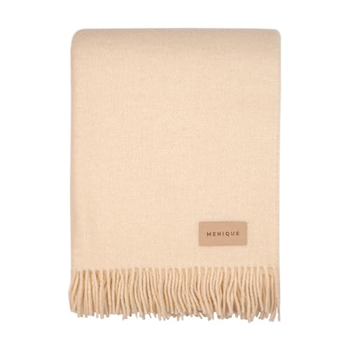 Menique MILAN - Manta de lana natural, gruesa, a cuadros, extra fina, 125 x 180 cm, para otoño