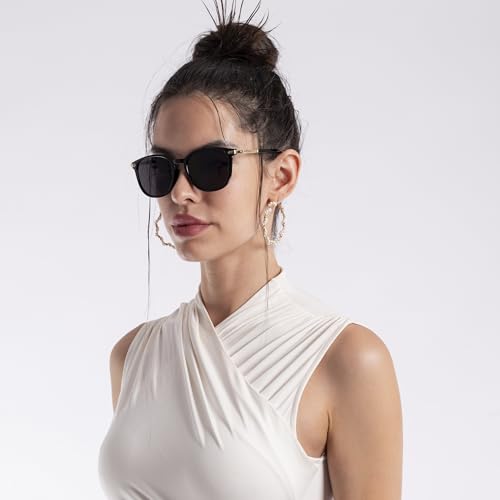 Image of Voyage UV Protected Rectangular Women Sunglasses - (A3046MG3182T | Black Lens | Black Frame)