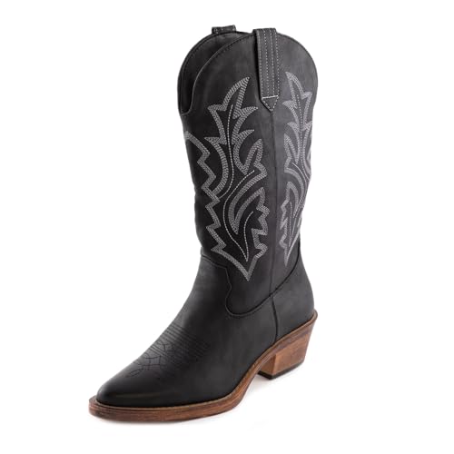 Toocool Botas de mujer tejanos vaquero western camperos zapatos puntiagudos G676, Negro , 38 EU