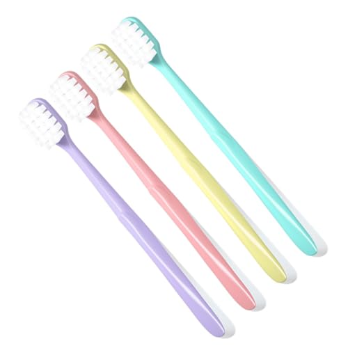HANABASS 4 piezas Cepillos de Dientes Adultos con Cerdas Suaves y Densas Paquete de Colores Azul Rosa Púrpura y Amarillo Diseño Ergonómico para Limpieza Dental Efectiva y Cuidado de Encías