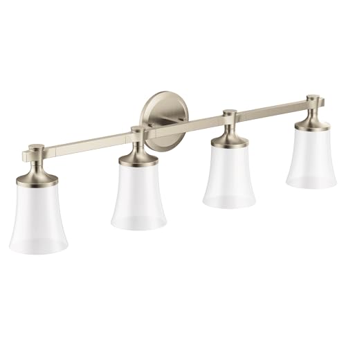 Image of Moen YB0364BN Flara 4-Light Dual-Mount Bath Bathroom Vanity Light Fixture with Frosted Glass, Brushed Nickel