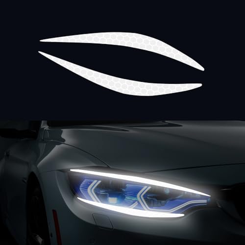 Image of 4 Pcs Reflective Eyeliner Car Decals-2 Pair Super Bright Vinyl Stickers for Headlights, High Reflective Car Headlight Eyelashes Sticker Cute Girl Car Accessory (White)