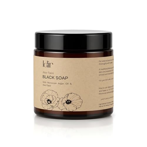 IDIR Natural Aker Fassi (red poppy) Beldi Soap with Argan oil All Skin Types Purifying Cleansing Exfoliating for Moroccan Hammam moroccan black soap 100% Natural -Essential Oils -250 g