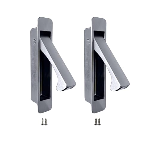 Image of QCAA Forged Solid Brass Edge Pull, Sliding Pocket Door Pull Handle, Satin Nickel, 2 Pack, Made in Taiwan