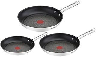 Tefal A704S3 Duetto Zestaw patelni, 3 szt., 20,24 i 28 cm, zintegrowany wskaźnik temperatury, do wszystkich rodzajów kuchenek, również indukcyjnych, stal nierdzewna/czarny, 51,5 x 35,5 x 18 cm