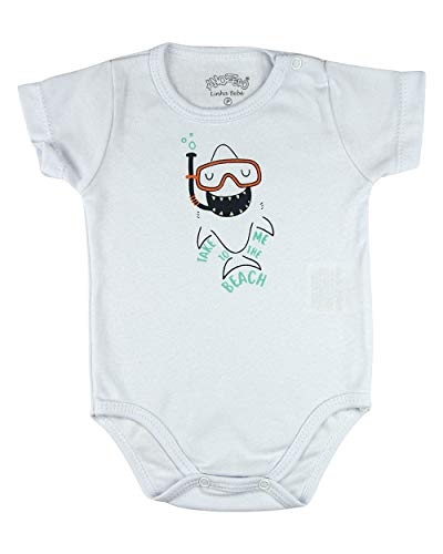 Kit Body e Culote Bebê Suedine Tubarões Take me to the Beach - Branco G