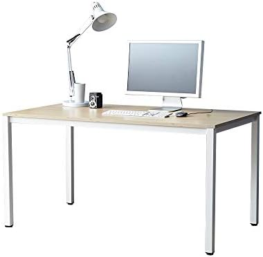 SOFSYS Multi-Functional Computer Desk Workstation Table, Alpha Series, Industrial Home Office Design for Writers, Video Gaming, Designers and Entrepreneurs, Large Desktop with Metal Frame, Oak/White