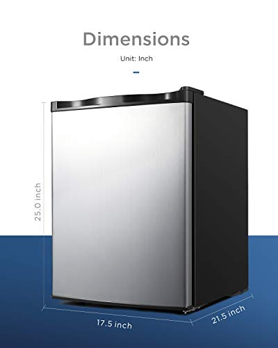 Upright Freezer - Compact Reversible Single Door Table Top Mini Freezer - Free Standing Freezing Machine with Removable Shelf for Office Dorm/Living Room/Apartment (Stainless-steel, 2.1 cu.ft)