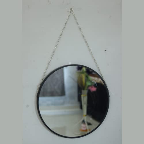Image of Quality Glass Metal Frame Round Wall Mirror Royal Mirror Home Decorative Mirror Modern Mirror Living Room Mirror Wall Mirror Bathroom Mirror Size 24x24 inches Color Black MF 32